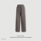 European and American trendy retro style distressed slimming double waistband casual straight leg trousers for women  N25551