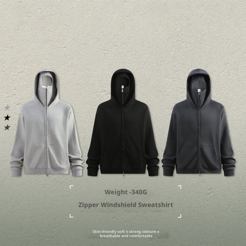 Streetwear style, trendy fleece patchwork hooded sweatshirt, windproof zip-up cardigan jacket for men W25536