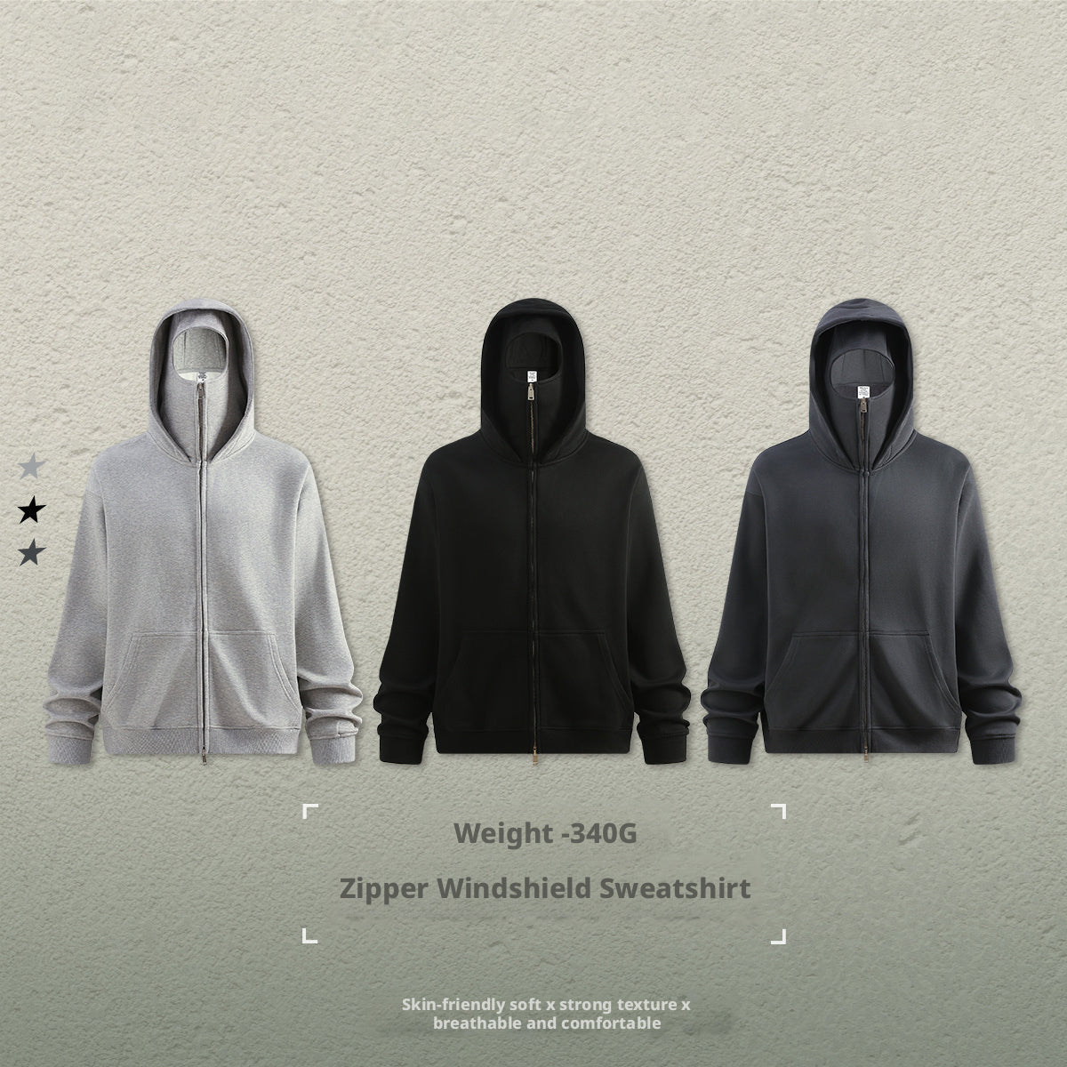 Streetwear style, trendy fleece patchwork hooded sweatshirt, windproof zip-up cardigan jacket for men W25536