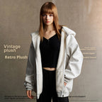 Autumn American trendy brand composite plush hooded cardigan sweatshirt loose zipper jacket for men w25555