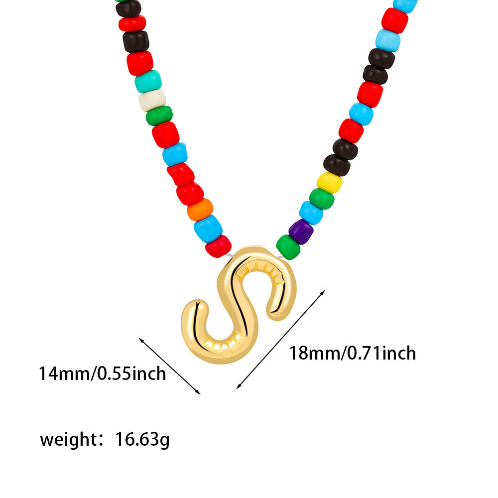 26 letter necklace stainless steel chubby bubble letter English necklace 263
