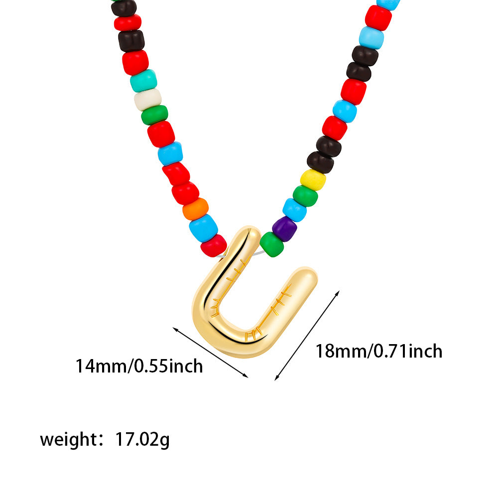 26 letter necklace stainless steel chubby bubble letter English necklace 263