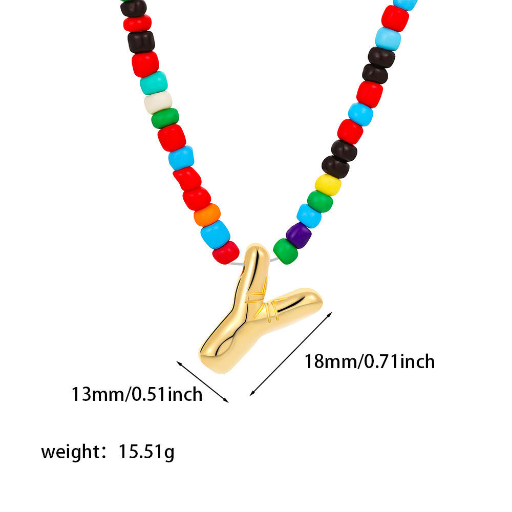 26 letter necklace stainless steel chubby bubble letter English necklace 263