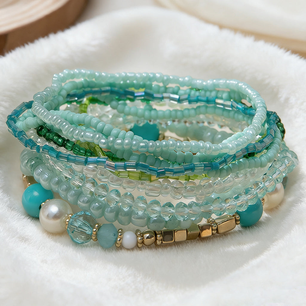 Bohemian Rice Bead Bracelet Ins Design Sense Handmade Contrast Stacked Bracelet Set 278