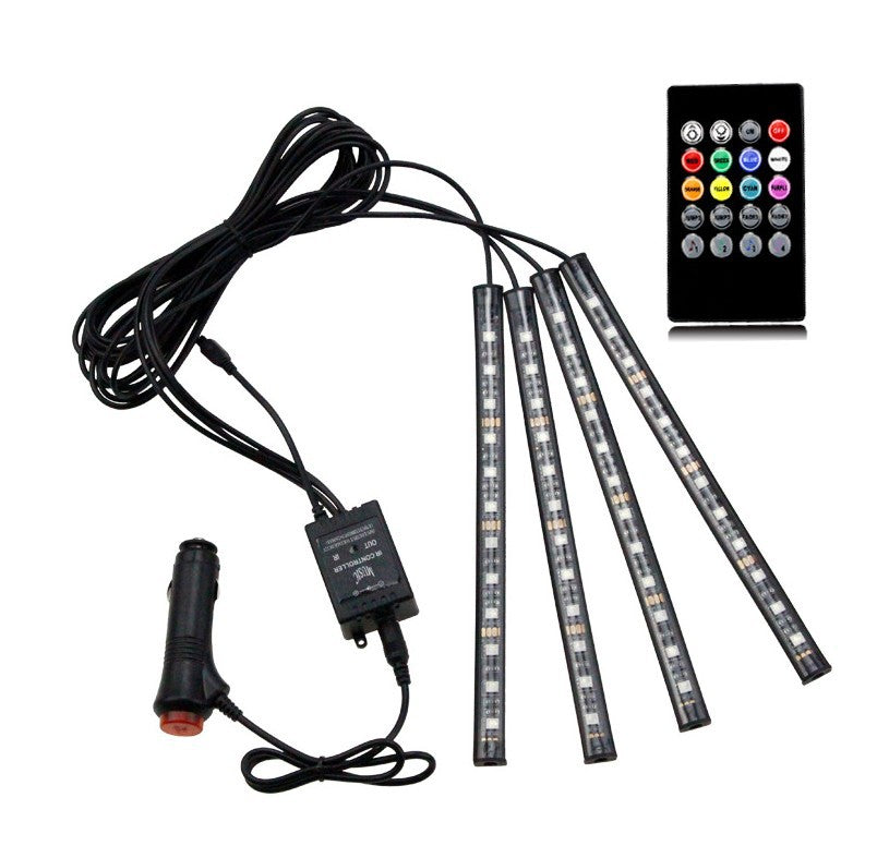 In car ambient lighting, wireless USB cigarette lighter, voice controlled foot ambient LED light with infrared 373