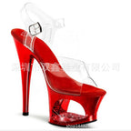 17cm hollow electroplated diamond studded walking steel pipe dance model women's shoes 112