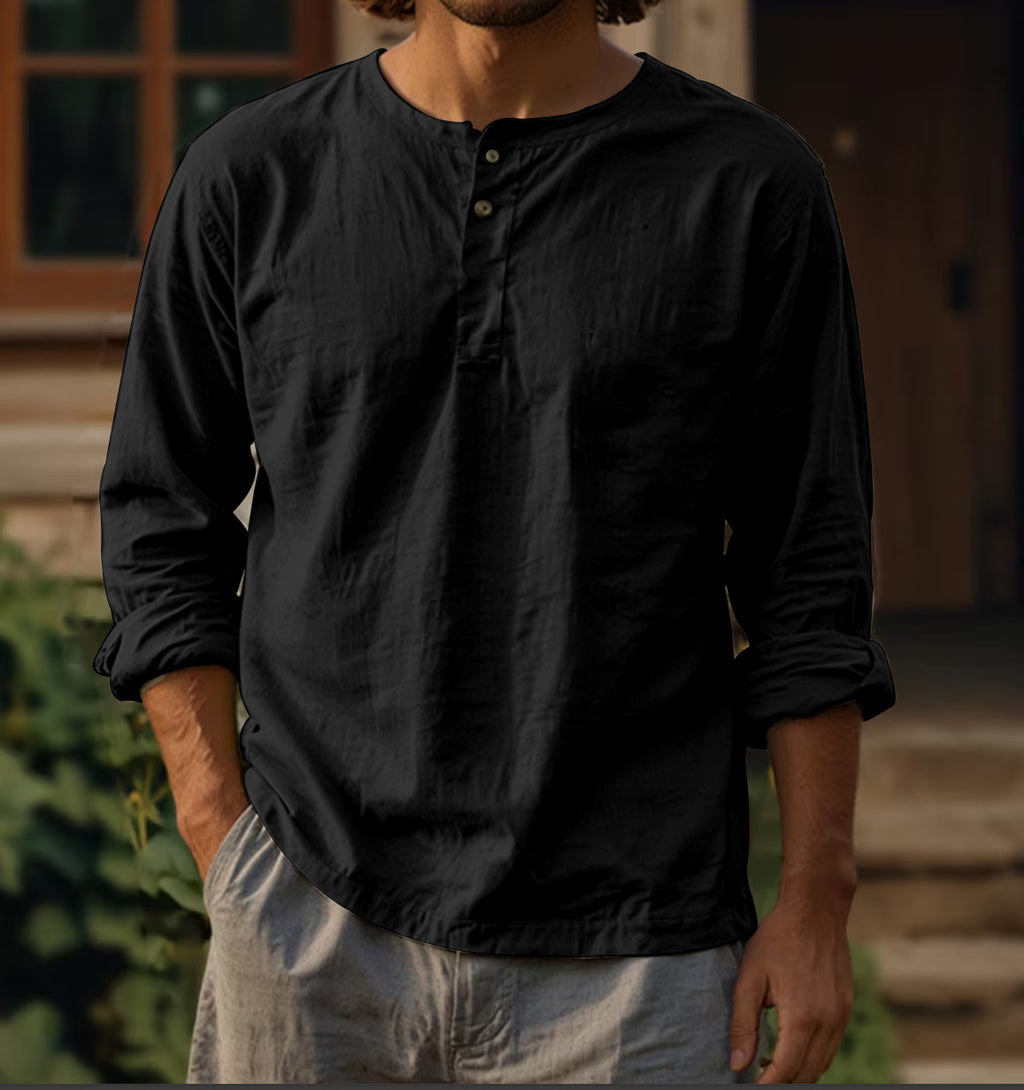 Retro American long sleeved round neck solid color shirt 084