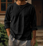 Retro American long sleeved round neck solid color shirt 084