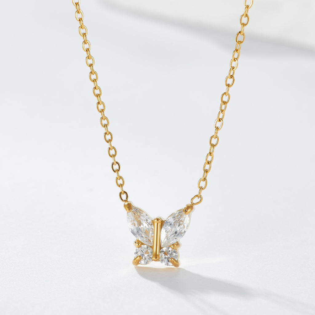 Butterfly shaped 18k gold vacuum electroplated colored zircon women's zircon necklace 262