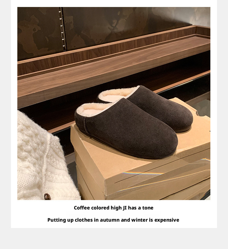 Leather sole thick base lambskin fur 3.5cm height warming fluffy slipper 120