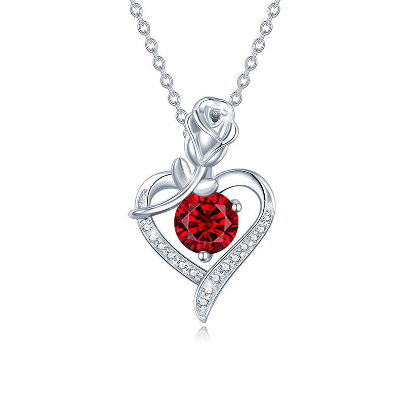 925 sterling silver heart-shaped rose pendant necklace, women's collarbone necklace, moissani diamond 270