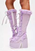 Autumn and Winter Thick Bottom 40-43 Large Hairy High Heels Tall Women's Boots 111