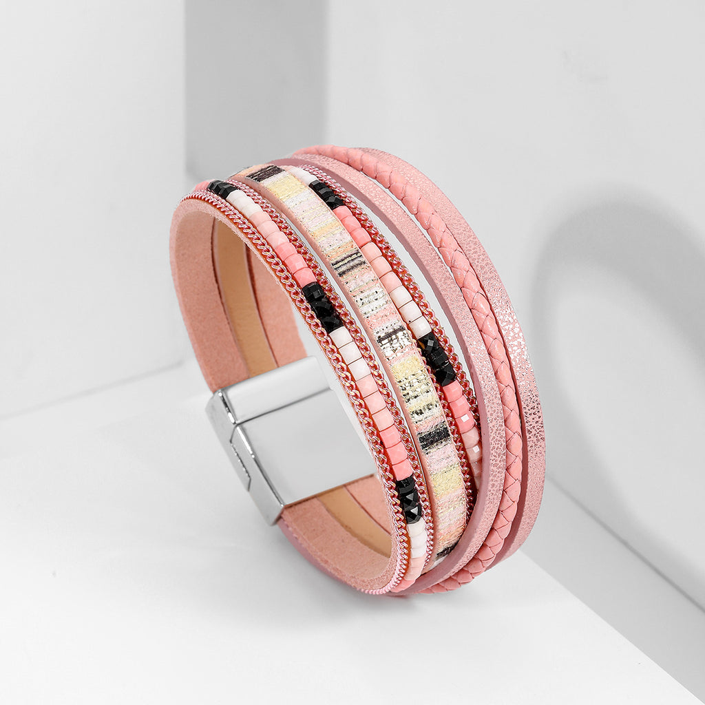 Bohemian hand woven leather bracelet, multi-layer PU bracelet 297