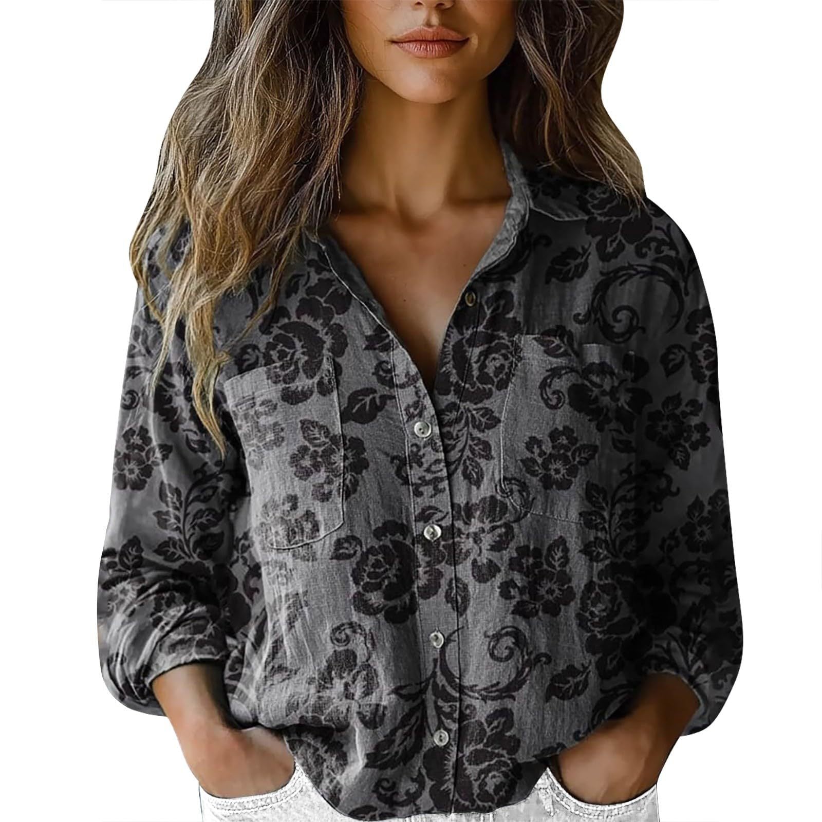 Women's shirt top V-neck printed shirt 082