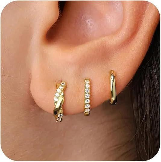Inlaid zircon copper ear buckle creative temperament zirconia twist buckle earring set 3-piece set 277