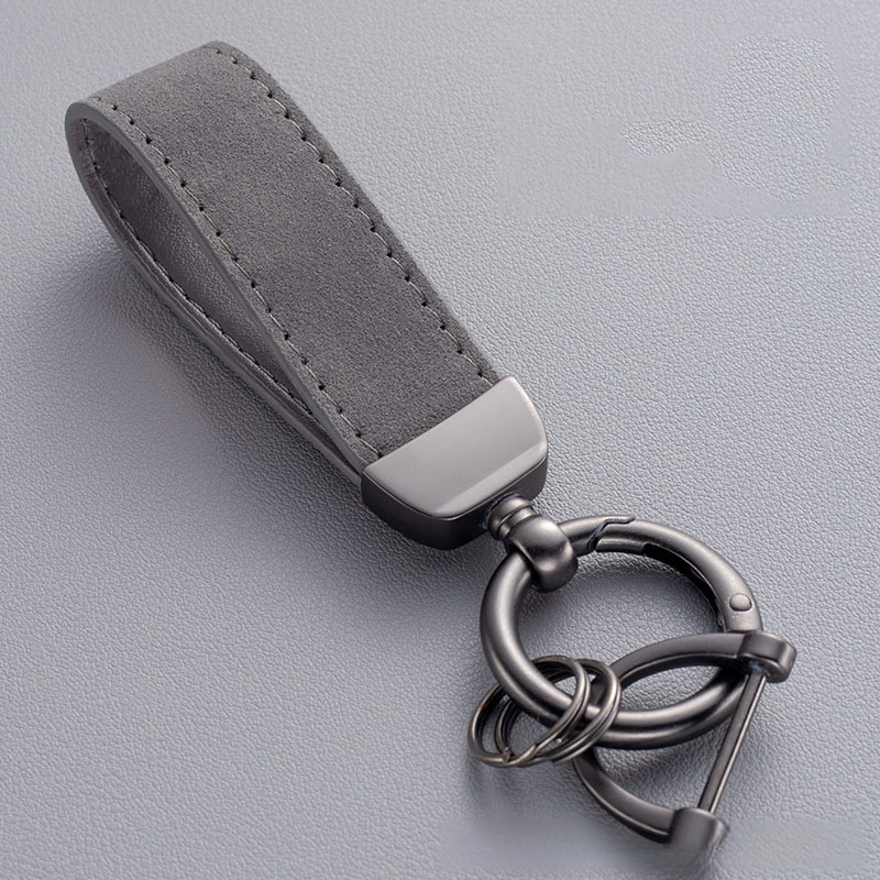 Leather rope keychain ring, suede car keychain, metal keychain, horseshoe buckle 399