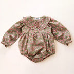 Imitation hemp floral baby girl crawling suit lace collar 095