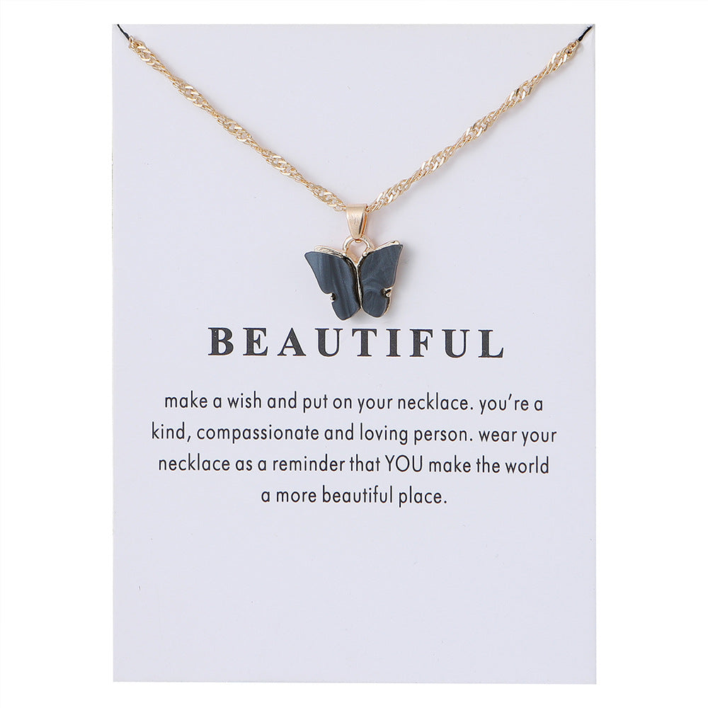 Acrylic butterfly pendant necklace collarbone chain accessory 296