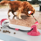 Teeth grinding food dispenser, chew resistant ball, suction cup dog toy 222