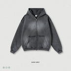 Streetwear hooded sweatshirt with monkey print, frayed hem, zip-up cardigan for men W25310