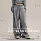 European and American trendy retro style distressed slimming double waistband casual straight leg trousers for women  N25551