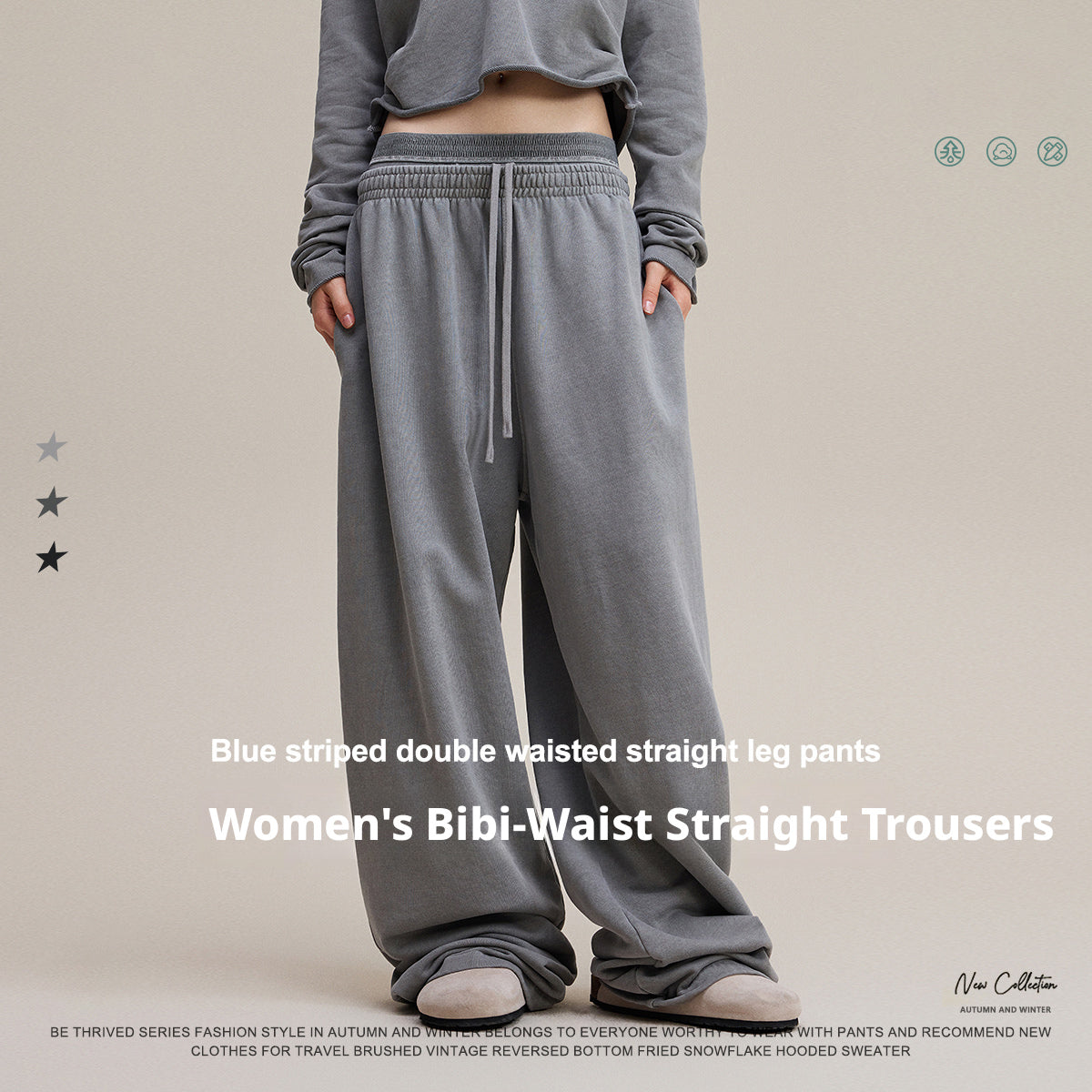 European and American trendy retro style distressed slimming double waistband casual straight leg trousers for women  N25551