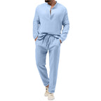 Men's solid color casual T-shirt long sleeved shirt long pants set 085
