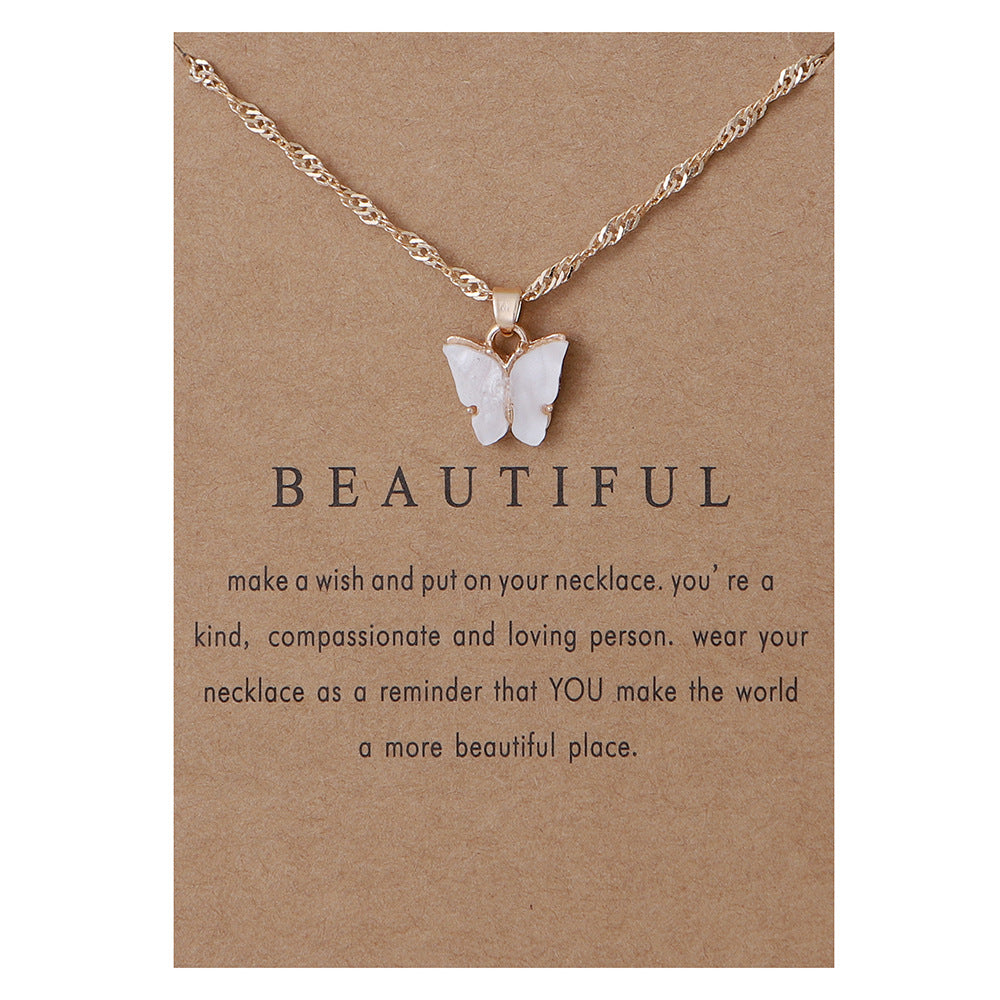 Acrylic butterfly pendant necklace collarbone chain accessory 296