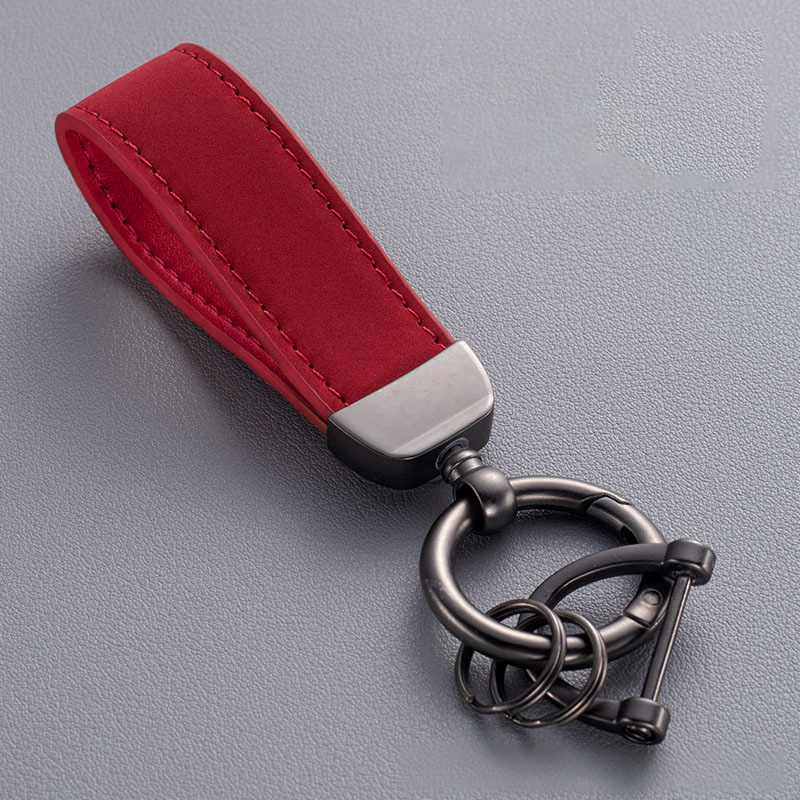 Leather rope keychain ring, suede car keychain, metal keychain, horseshoe buckle 399