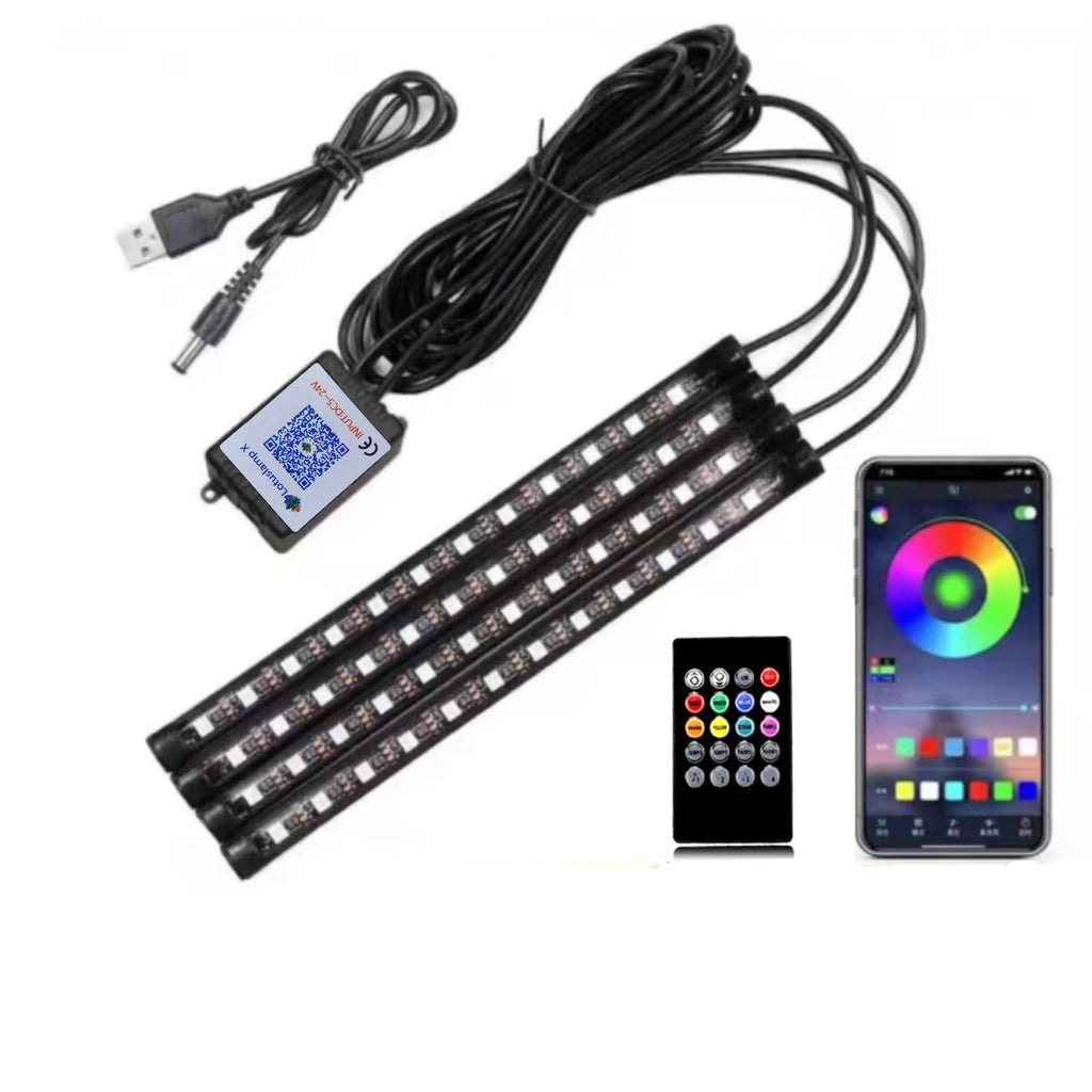 In car ambient lighting, wireless USB cigarette lighter, voice controlled foot ambient LED light with infrared 373