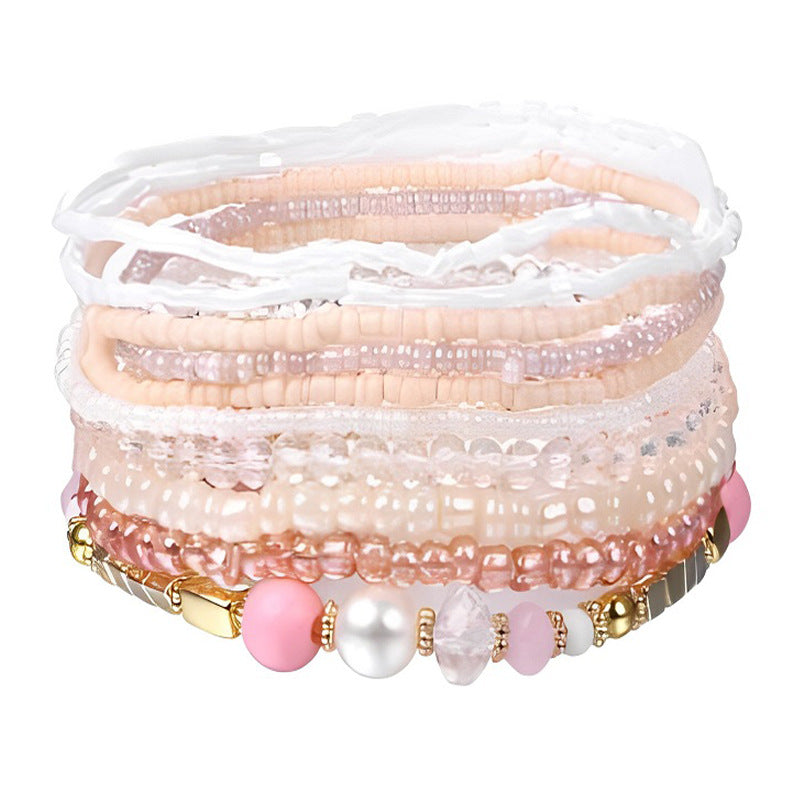 Bohemian Rice Bead Bracelet Ins Design Sense Handmade Contrast Stacked Bracelet Set 278