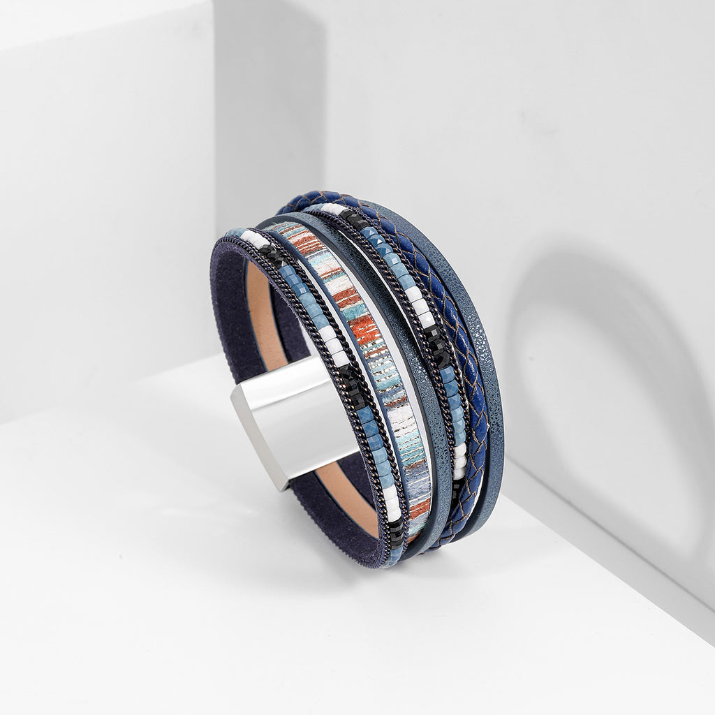 Bohemian hand woven leather bracelet, multi-layer PU bracelet 297