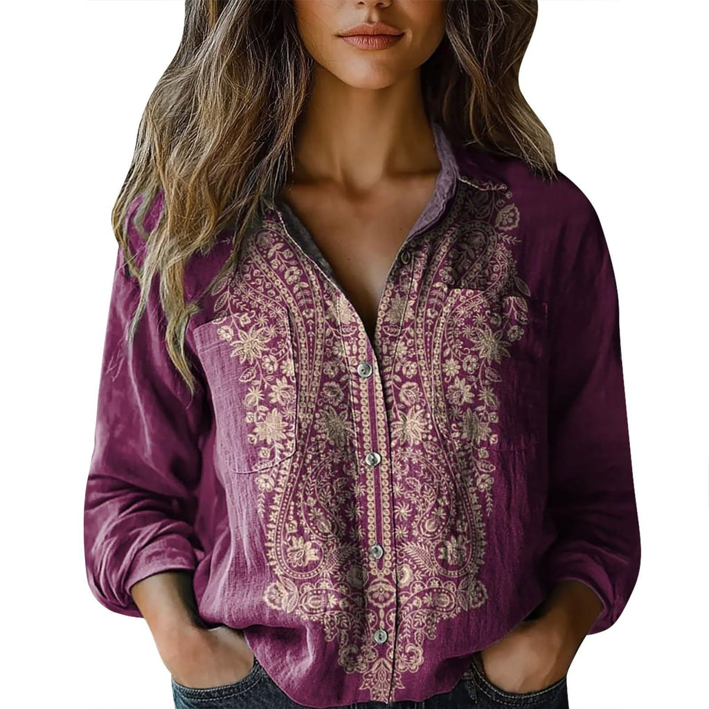 Women's shirt top V-neck printed shirt 082