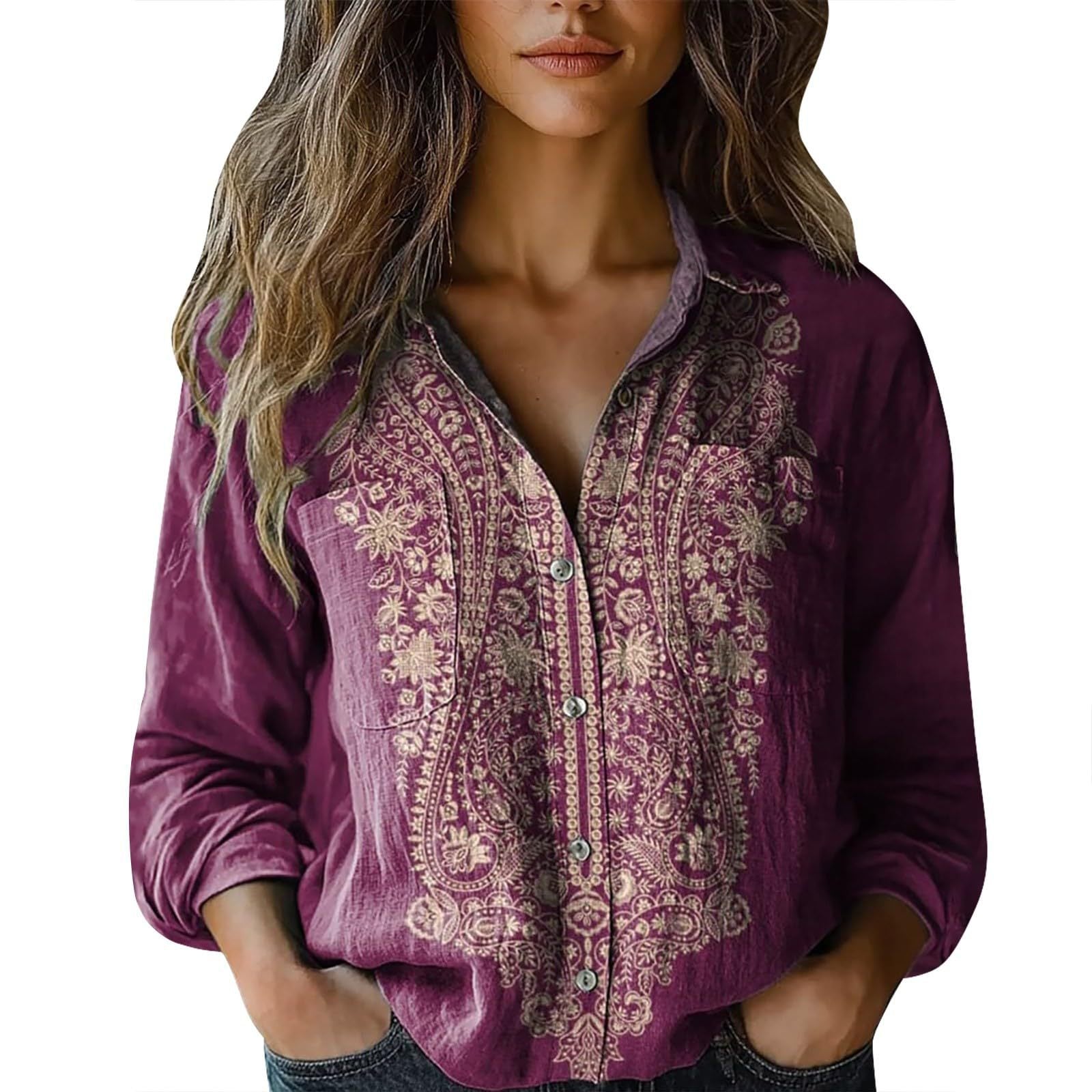 Women's shirt top V-neck printed shirt 082