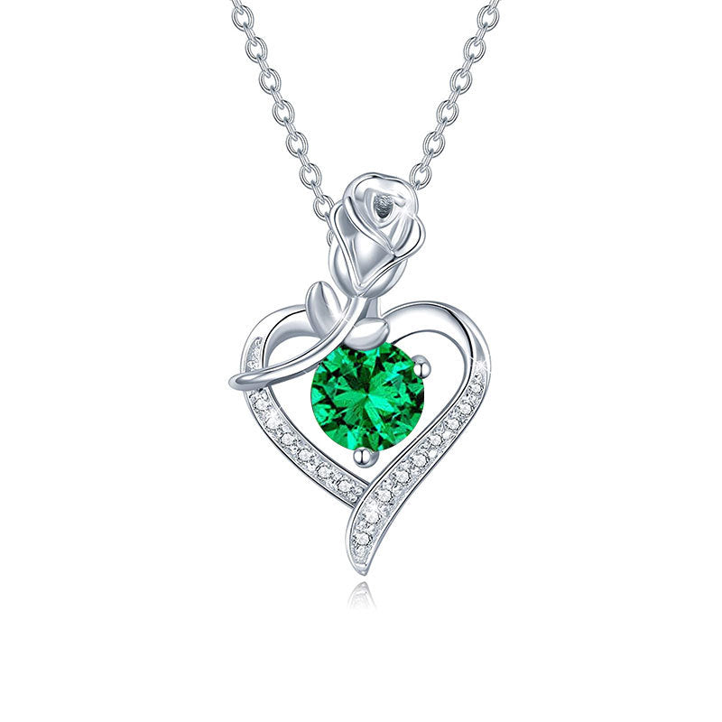 925 sterling silver heart-shaped rose pendant necklace, women's collarbone necklace, moissani diamond 270