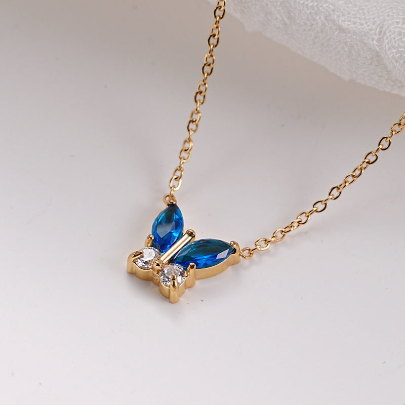 Butterfly shaped 18k gold vacuum electroplated colored zircon women's zircon necklace 262