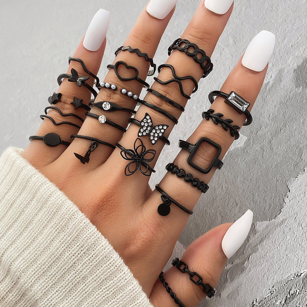 Electrophoretic Black Butterfly Diamond Set Ring Pearl Ring 289