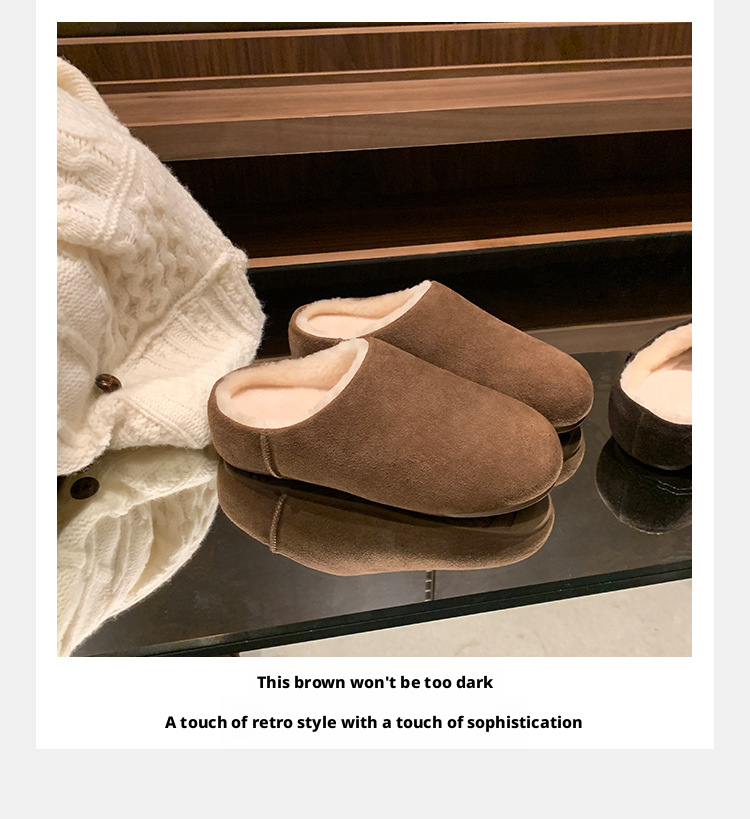 Leather sole thick base lambskin fur 3.5cm height warming fluffy slipper 120