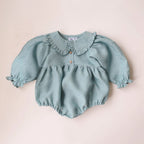 Imitation hemp floral baby girl crawling suit lace collar 095