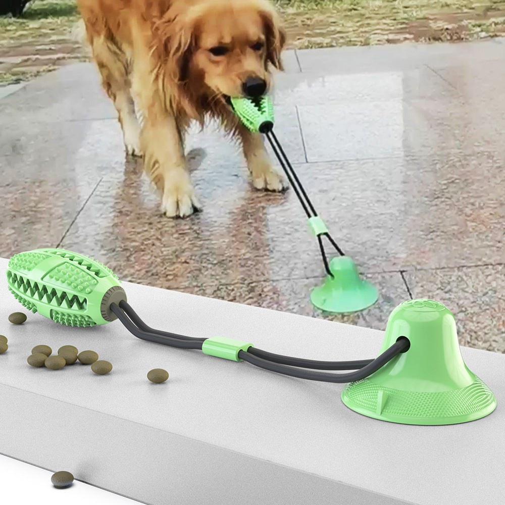 Teeth grinding food dispenser, chew resistant ball, suction cup dog toy 222