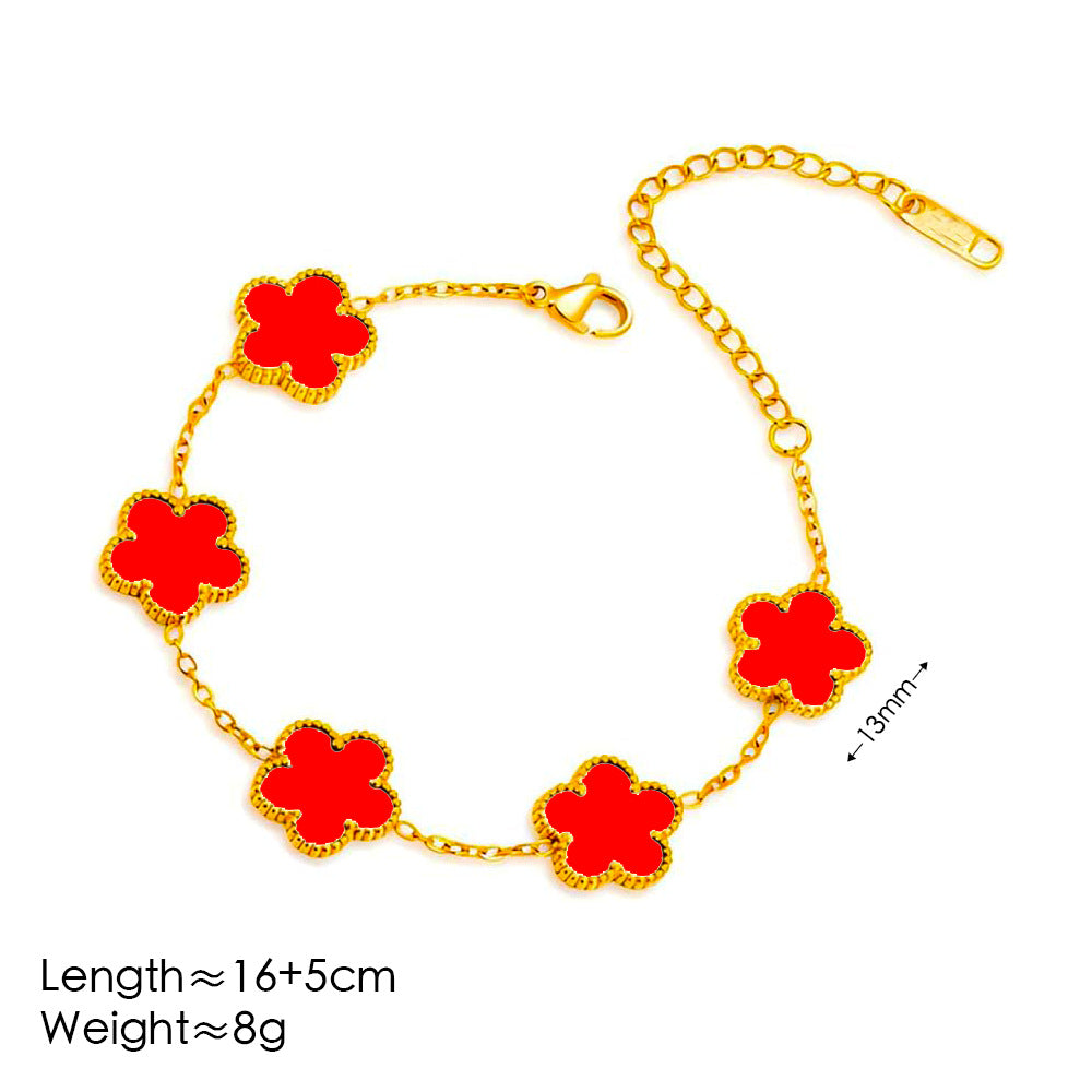 Five Leaf Flower Plum Blossom Fritillaria Stainless Steel Bracelet 268