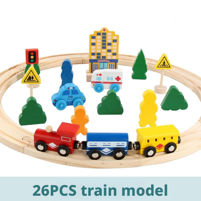 High speed rail wooden track car simulation electric train wooden small train toy package 206
