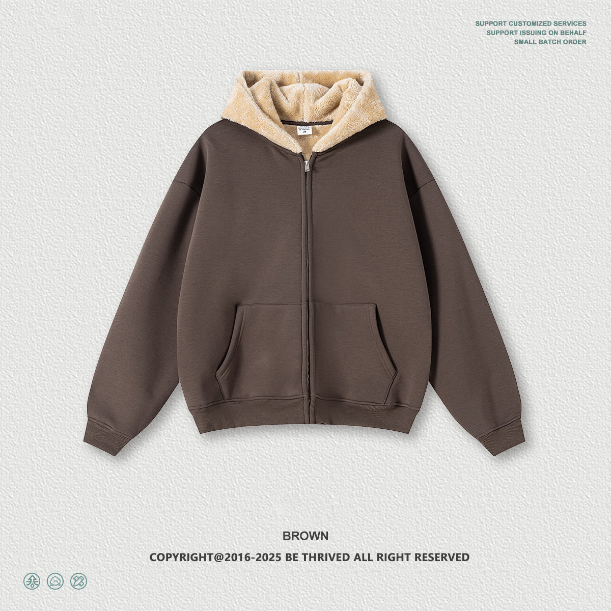 Autumn American trendy brand composite plush hooded cardigan sweatshirt loose zipper jacket for men w25555