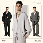 American retro heavyweight men's hooded sweatshirt washed distressed cardigan zipper jacket men W24171