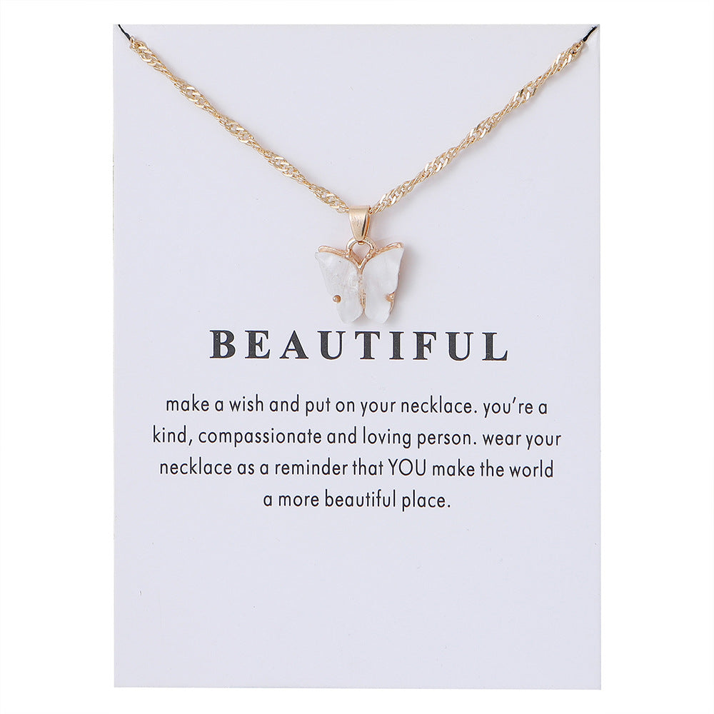 Acrylic butterfly pendant necklace collarbone chain accessory 296
