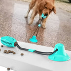 Teeth grinding food dispenser, chew resistant ball, suction cup dog toy 222