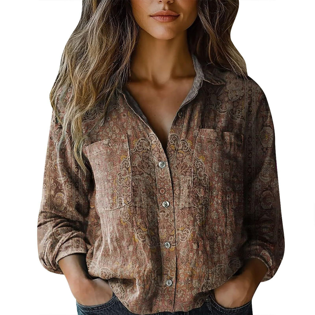 Women's shirt top V-neck printed shirt 082