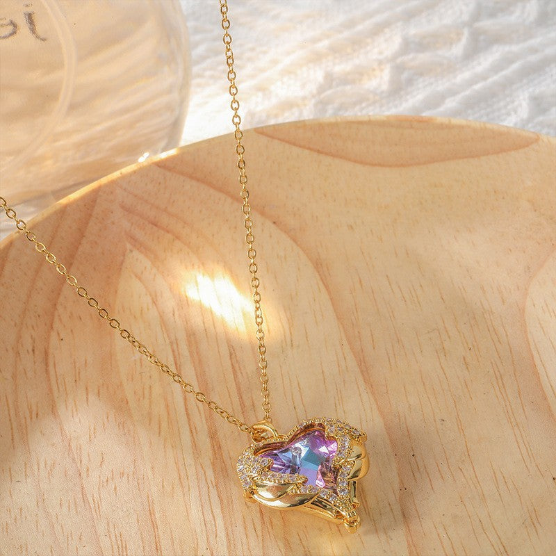 Ocean Heart Necklace Women's Love shaped Crystal Pendant 299