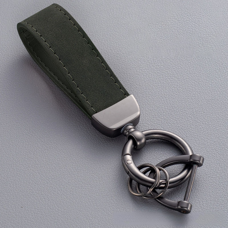 Leather rope keychain ring, suede car keychain, metal keychain, horseshoe buckle 399