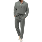 Men's solid color casual T-shirt long sleeved shirt long pants set 085